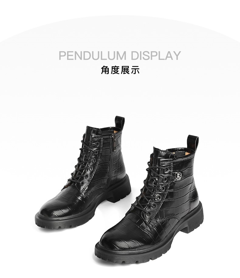 百丽暗黑马丁靴女冬新商场同款牛皮革加绒短靴3UP40DD1