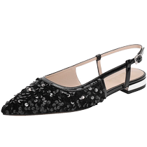 Belle Womens Shoes Flat Shoes 24 New Baotou Sandals New Flash Diamond Low Heel Sandals for Outerwear B1916BH4