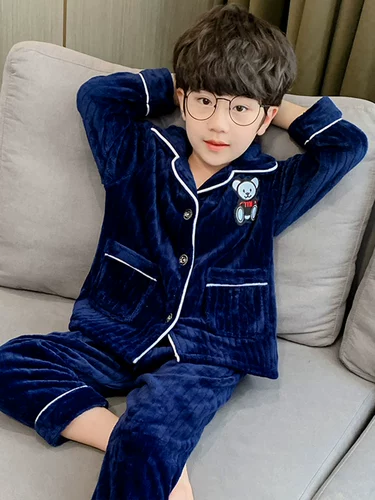 Детская весенняя зимняя пижама для мальчиков, бархатный коралловый детский фланелевый лебедь, осенняя, увеличенная толщина