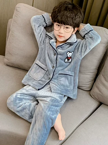 Детская весенняя зимняя пижама для мальчиков, бархатный коралловый детский фланелевый лебедь, осенняя, увеличенная толщина