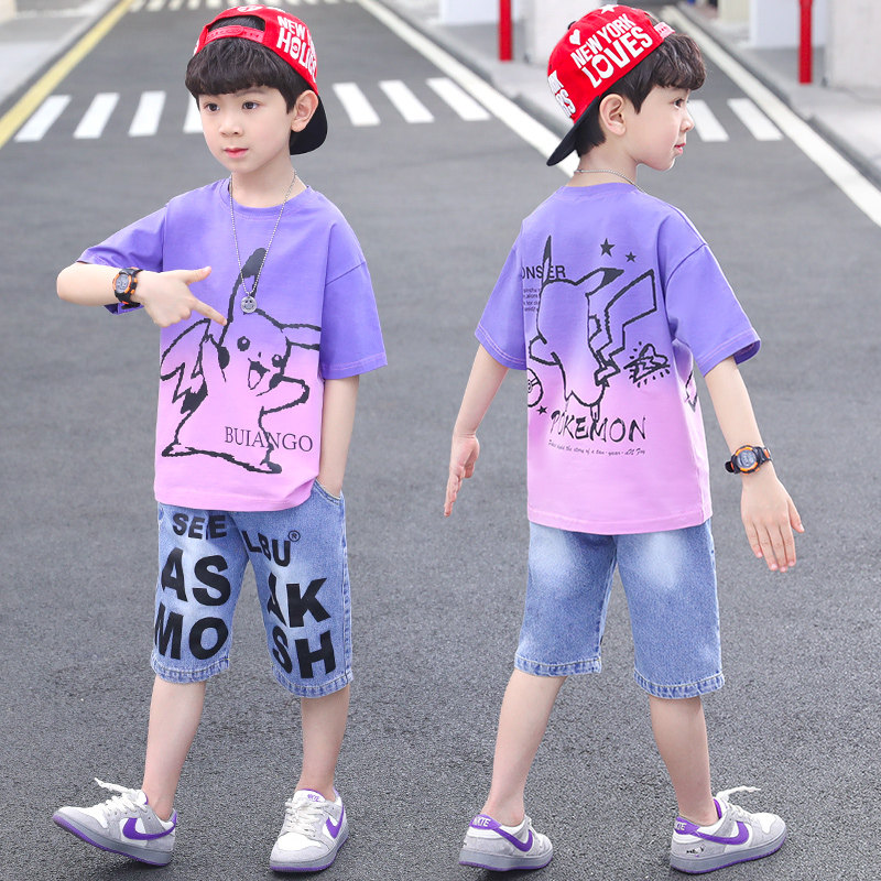 Children Suit Boy Summer Clothing Suit 2022 New Summer Sports Handsome BOY THIN Thin Short Sleeve Clothes Tide
