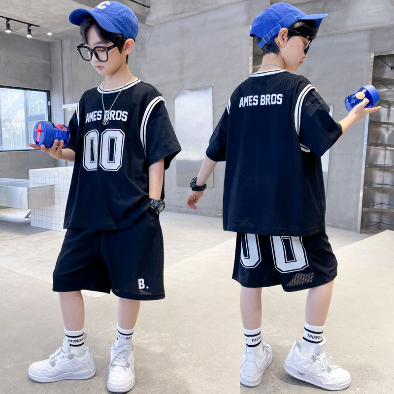Children Suit Boy Summer Clothing Basketball Suit Suit 2022 New Speed Dry Cool Handsome Summer Sports CUHK Boy Boy Tide