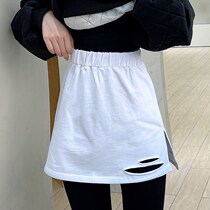 JUSTCC Kaka womens clothing official flagship brushed fart curtain false hem hole artifact inside the bottom of the white skirt woman