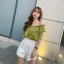 JUST CC Kaka shake sound Korean version 3 wear goddess pressure folding chiffon top women ruffle personality fashion short sleeve