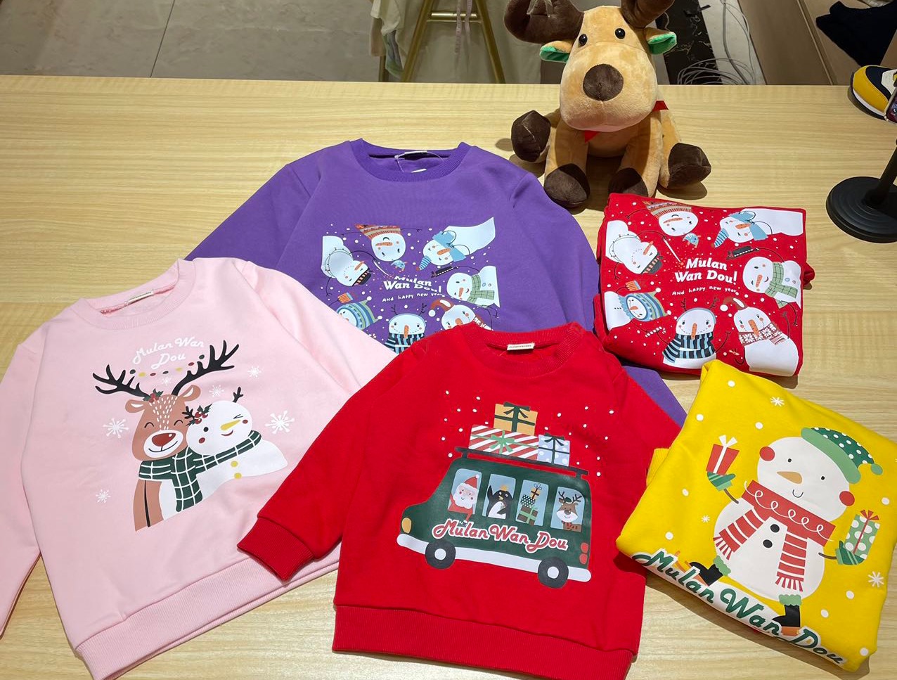 mulanwandou autumn winter children dress men and women Christmas money small deer snowman plus suede sweatshirt 11-1123-950-Taobao