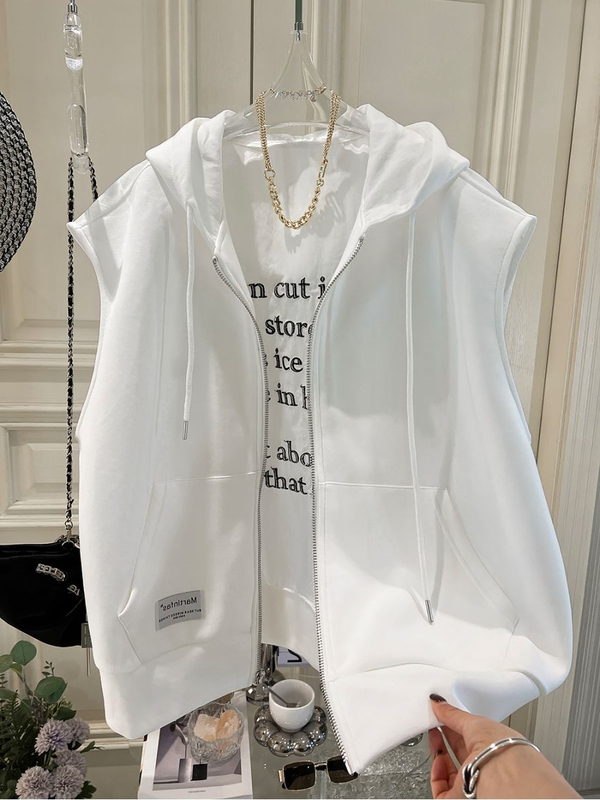 Plus Size 150kg Hooded Cardigan Casual Sweatshirt Vest for Men and Women Summer Loose Vest Sleeveless Jacket Top2