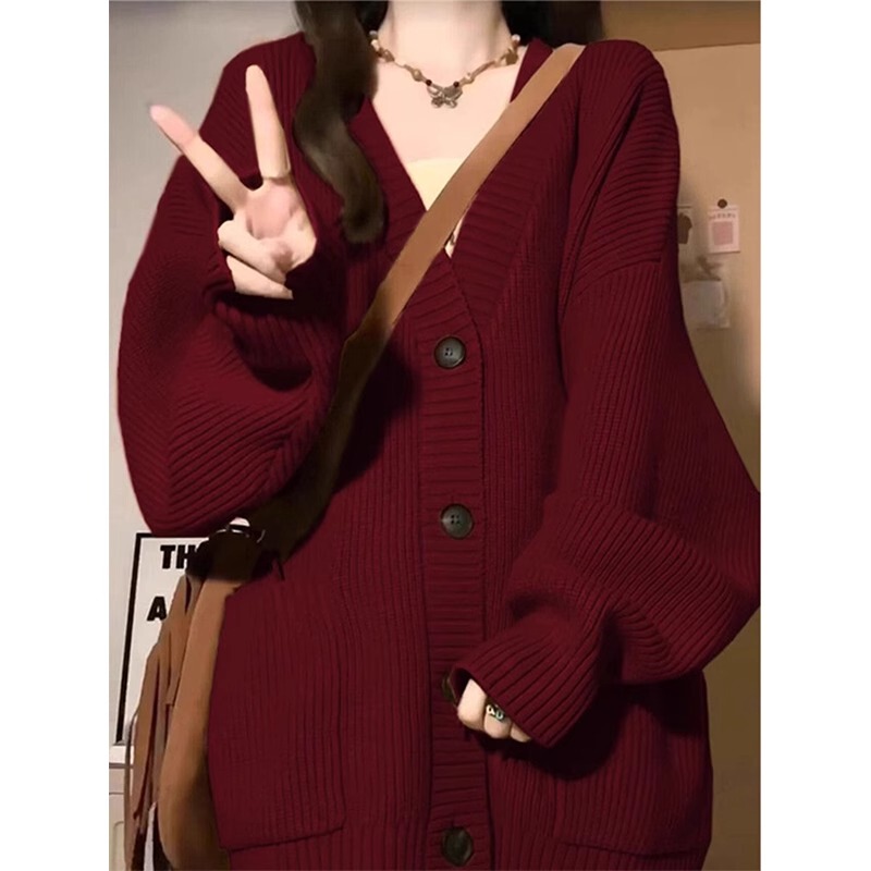Extra Large Size 150kg New Year and Christmas Red Knitted Cardigan Sweater for Men and Women, Autumn and Winter Loose Coat Top2