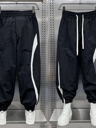 Extra Large Size 150kg Summer Quick-Drying Striped Patchwork Jogger Sweatpants Men's Trendy Loose Casual Harem Pants2