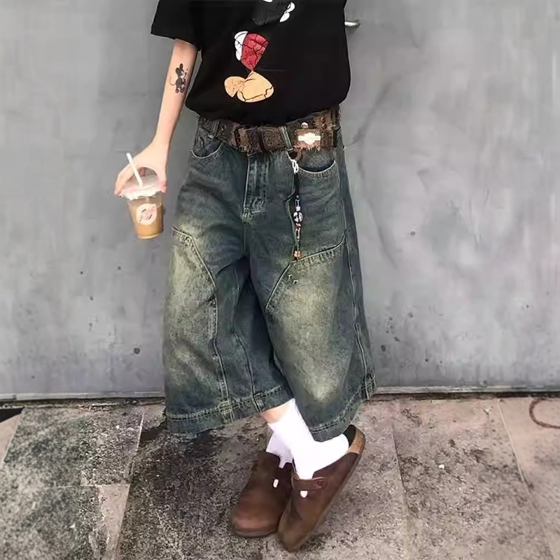 Extra Large Size 150kg Washed Vintage Denim Shorts for Men and Women, Summer Thin Loose Casual Wide-Leg Cropped Pants 7