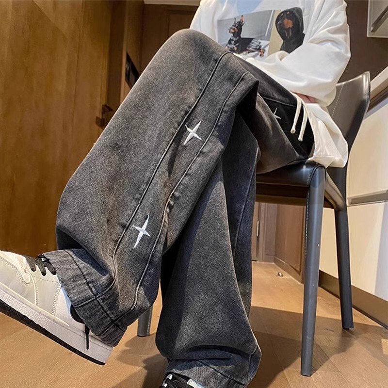 Extra Large Size 150kg American Retro Star Jeans for Men and Women, Summer Trendy Brand Thin Loose Straight Pants2