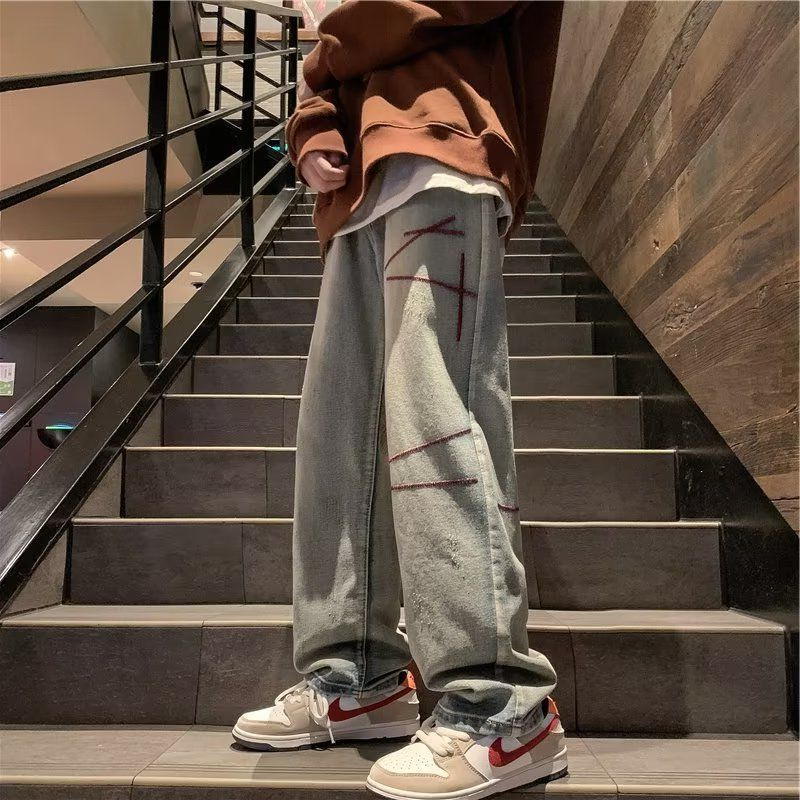 Plus Size 150kg Men's Jeans Summer High Street Versatile Wide-Leg American Retro Straight Loose Casual Long Pants2