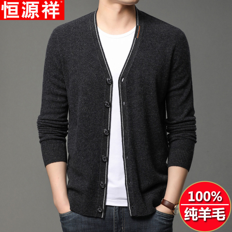 Hengyuan Xiang sheep sweatshirt male cardio-hoodie youth V collar thin strip pure wool knit sweatshirt spring autumn new sweater male coat