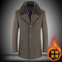 Mùa đông mới trung niên nam ve áo len len cộng với nhung dày cỡ lớn bố mặc áo khoác cao cấp áo khoác dạ nam