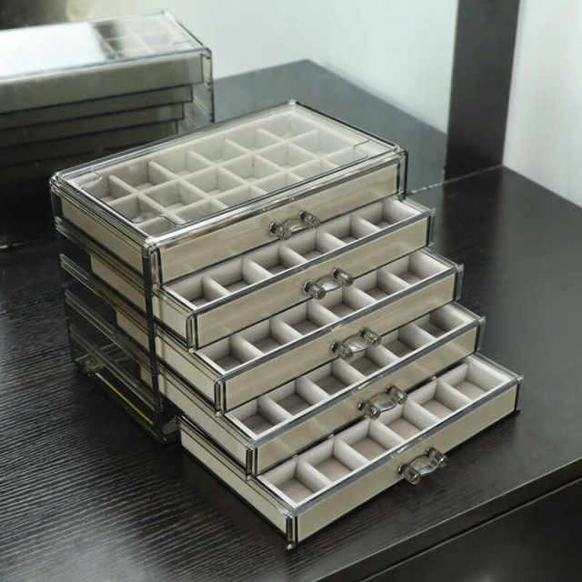 Acrylic high-end ring velvet stud earrings jewelry box