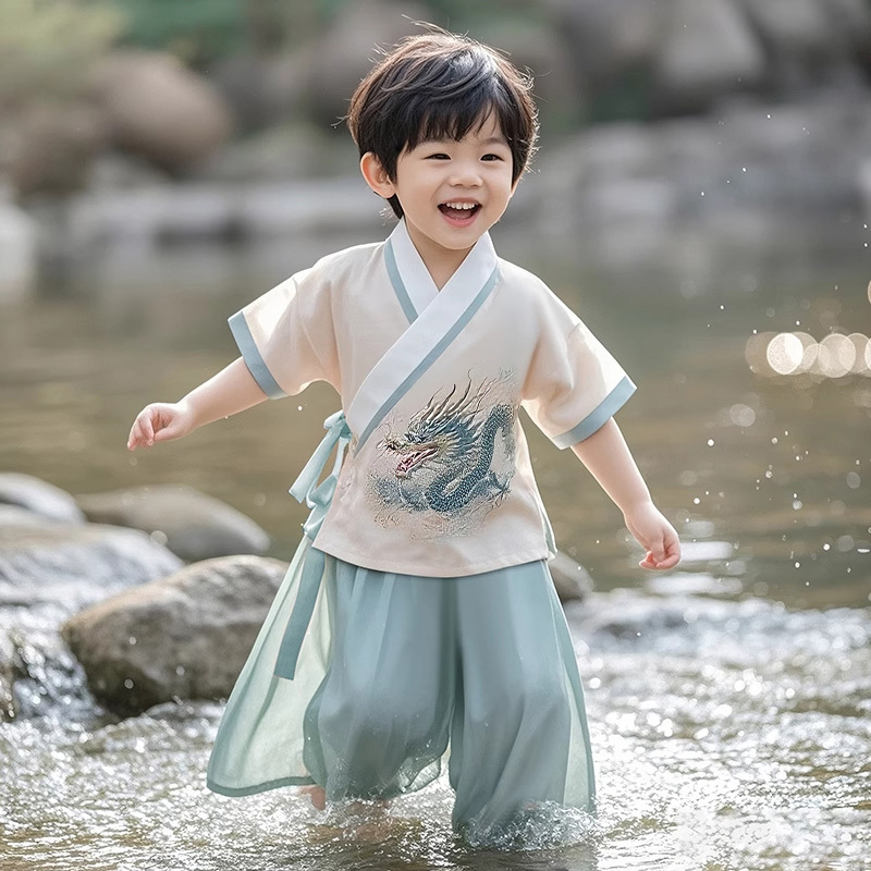 Boys' Hanfu Suit, Children's New Chinese Style Traditional Clothing, Ancient Style Tang Suit for Boys, Suitable for Daily Wear in Summer Boys' Hanfu Suit, Children's New Chinese Style Traditional Clothing, Ancient Style Tang Suit for Boys, Suitable for Daily Wear in Summer