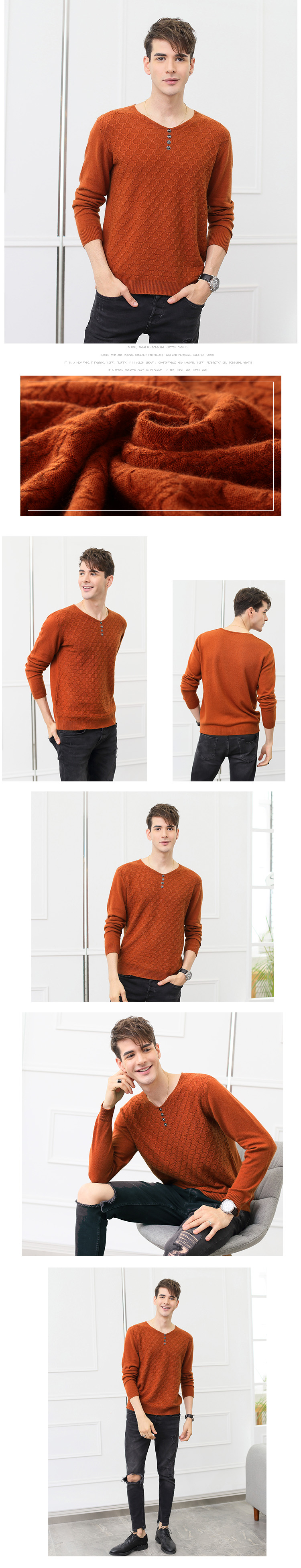 18 mùa thu và mùa đông mới Áo len cashmere cổ chữ V xoắn thời trang nam hoang dã tự trồng áo thun áo len màu rắn áo da lộn nam