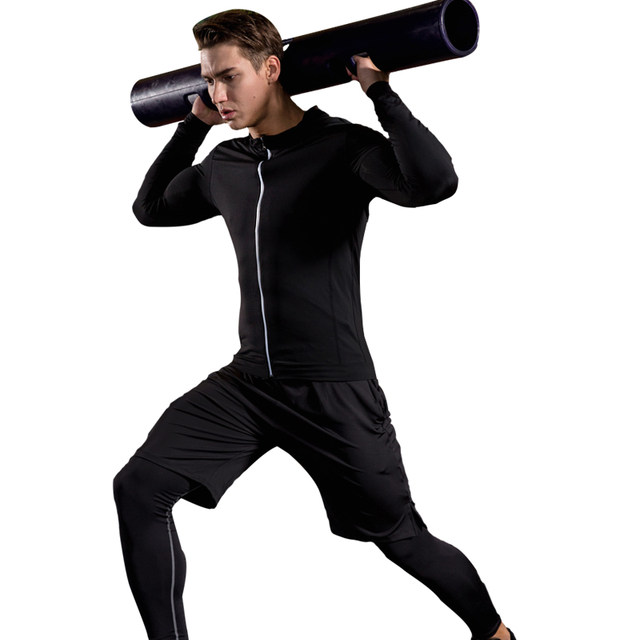 Fitness clothing suit men's running sports tights basketball training clothes compression clothing tights gym