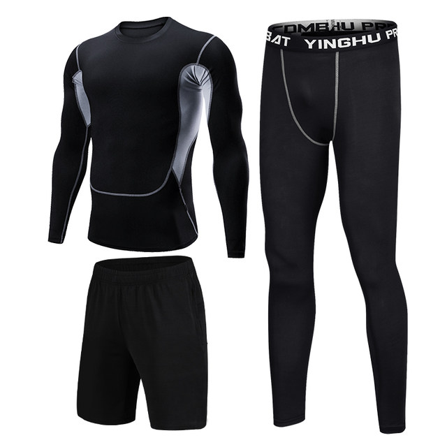Yinghu Quick-Drying Sports Fitness Clothing Set for Men, Summer and Autumn Training Long-Sleeved Tights, Quick-Drying Clothing, Casual Wear, Thin