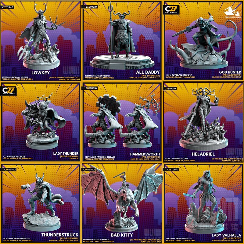 [Asgardians] Thor Loki Hela Odin Gorr Angela Sheva Marvel Chess Pieces