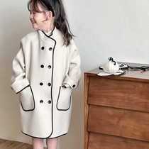 Boys and girls 2024 autumn and winter new double-sided wool coat Xiaoxiang coat baby girl with gloves woolen trendy brand