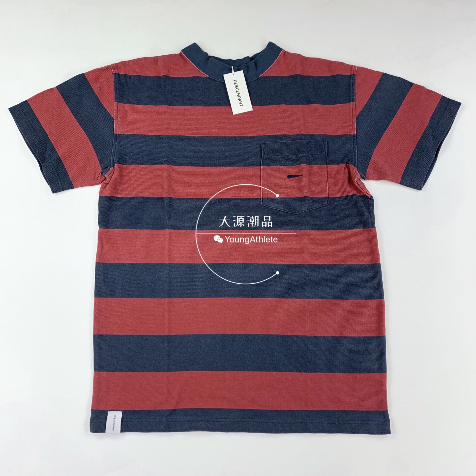 Spot DESCENDANT TURTOISE BORDER SS washed batik striped pocket short-sleeved T-shirt 19SS