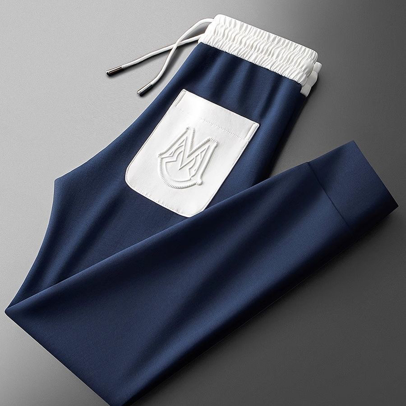 Light Luxury Summer Thin Blue Patchwork Color-Block Casual Pants Men's Slim Fit Stretch Jogger Sweatpants Men's Sports Long Pants
