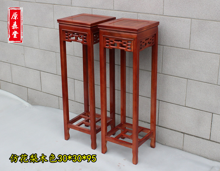 Gỗ hoa đứng phòng khách Trung Quốc đồ cổ nhiều tầng hạ cánh giả gỗ gụ hoa khung vuông hoa vài kệ cây cảnh - Kệ tủ kệ