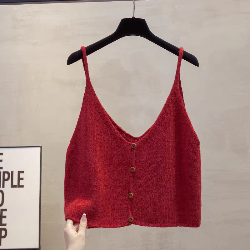 Cardigan V-Neck Knitted Vest for Women, Short Style with Straps, New Spring and Autumn Outerwear, Layered Sweater Vest, Trendy