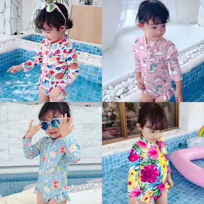 ins baby swimsuit girl swimming swimsuit children y sunscreen swimsuit girl long sleeve one quick-drying child swimsuit