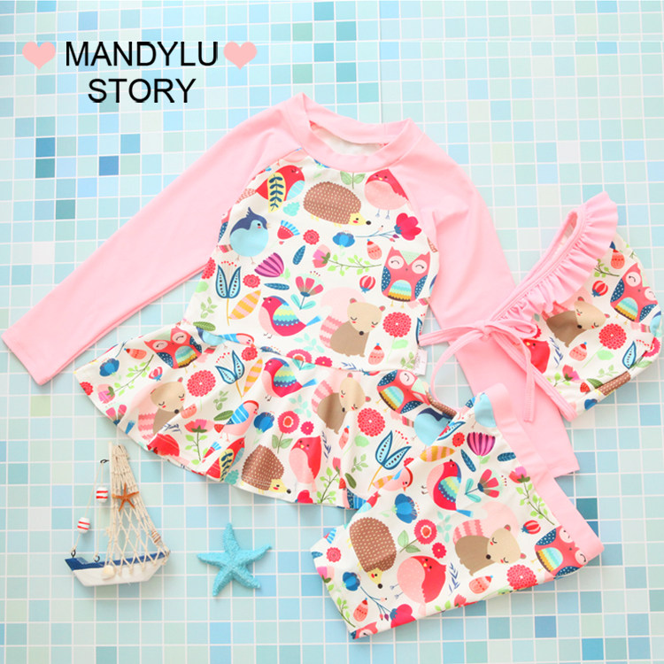 Children's Long Sleeve Swimsuit Women in Wind Two Pieces of Girls Princess Swimsuit 2019 New Yang Pie