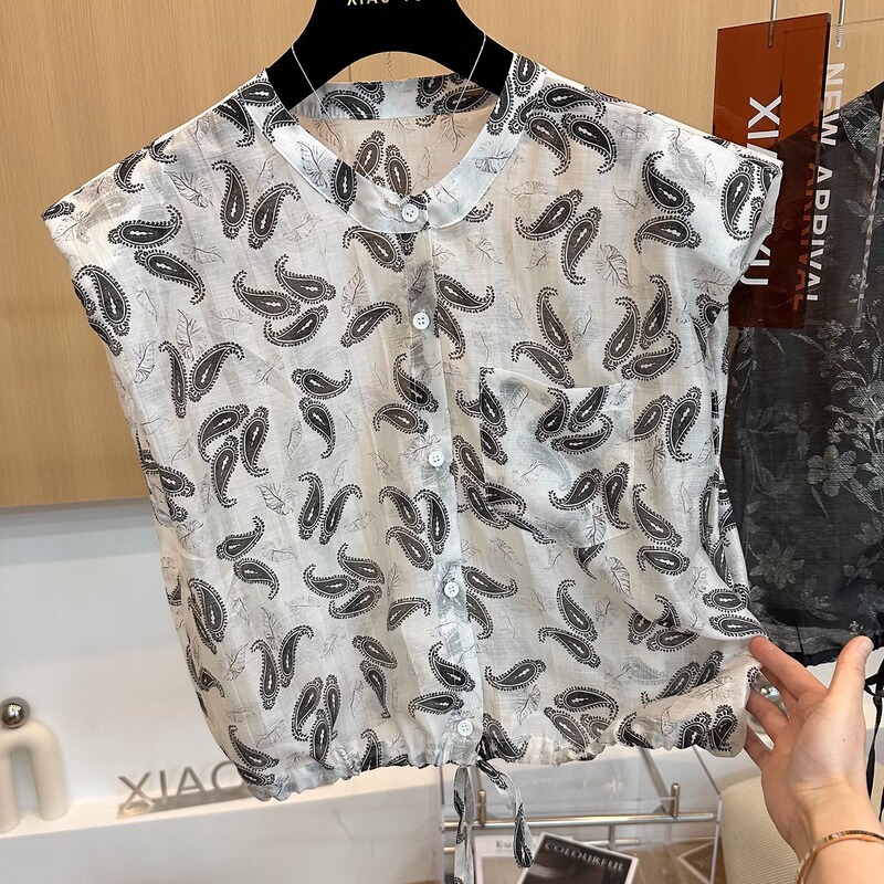 High-End European Summer New Design Niche Retro Paisley Print Sleeveless Vest Shirt Top for Women