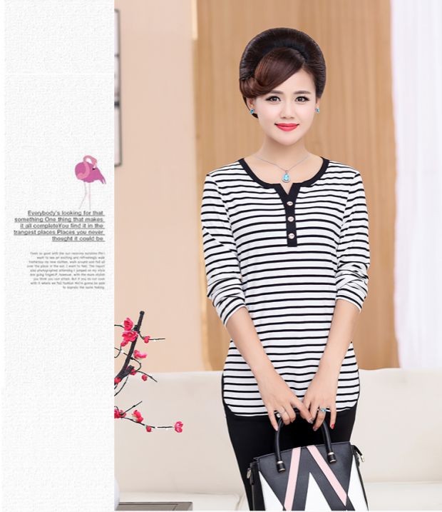 Áo thun nữ tay dài mùa thu trung niên dài 2018 mùa xuân và mùa thu mới cho mẹ size áo cotton áo khoác trung niên