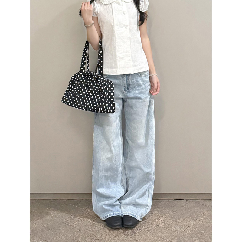 Bf Style Lazy American Style Slimming High-Waisted Washed Vintage Jeans for Women 2026 Summer New Retro Loose Wide-Leg Pants