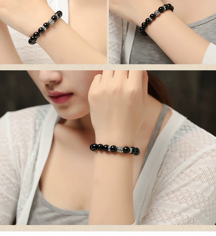 Vòng đeo tay Obsidian Nam Nữ Cặp đôi Trang sức Bạc Hàn Quốc Hạt cá tính Chuyển vòng tay Quà tặng sinh nhật