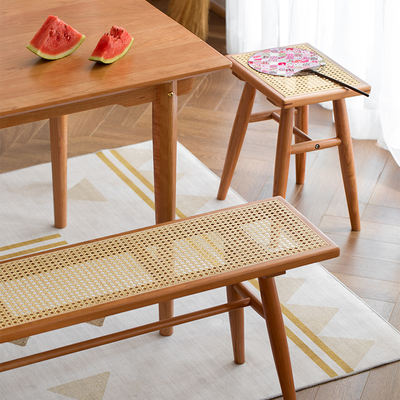 Floating Life Record/Bench: Nordic Solid Wood shoe-changing bench, long bench, Japanese cherry wood dining stool, Chair at the end of the bed, rattan