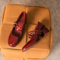 Mary Jane Shoes Womens 2024 Spring New French Style Pump Shoes Thick Heel Fashion British Style Small Leather Shoes Wedding Shoes