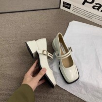 French retro temperament square toe thick heel Mary Jane shoes small leather shoes womens one-button evening and evening skirt commuting shoes