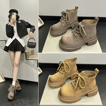 Cow suede pure cowhide Martin boots for women 2024 new thick-soled inner heightening short-tube leg-lengthening soft leather womens boots