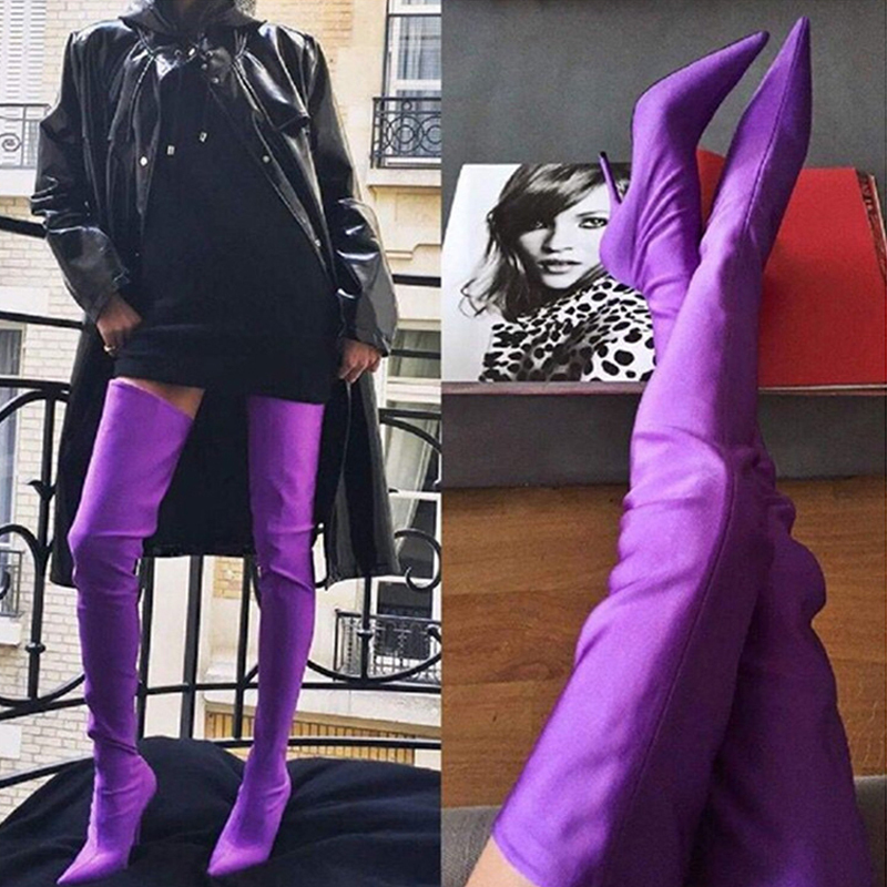 Internet Celebrity Autumn and Winter Over-The-Knee Boots, Sexy and Slimming, Pointed Toe, Stiletto Heel, Elastic Boots, Women's High Heels, Petite Thigh-High Boots