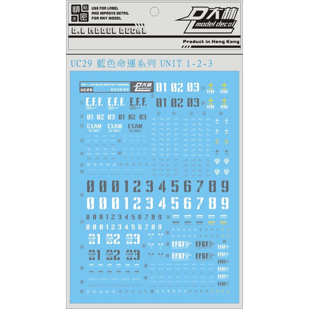 DL] Dalin HG RX-79 BD Blue Destiny Canglan Destiny (1-2-3 Unit) Special Water Sticker