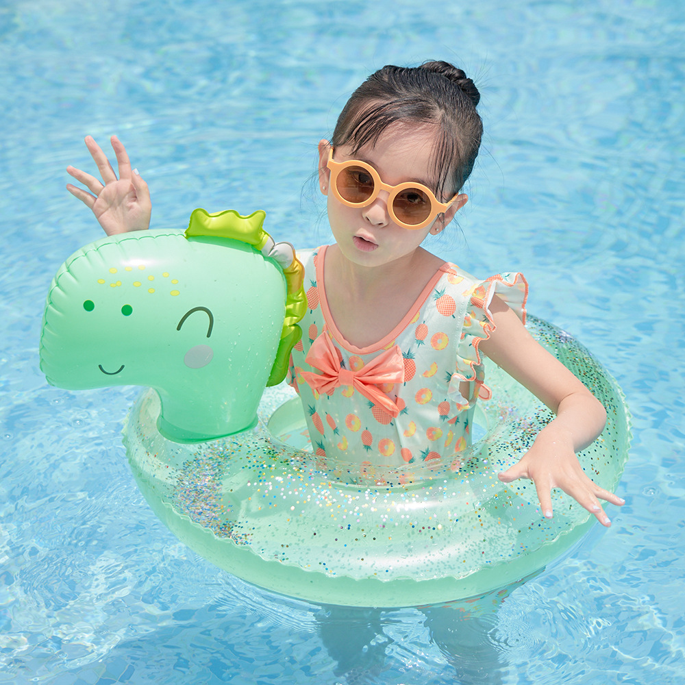 Children's swimming ring dinosaur infant baby sitting ring 1-3-6 years old beginner anti-rollover belt handle armpit ring