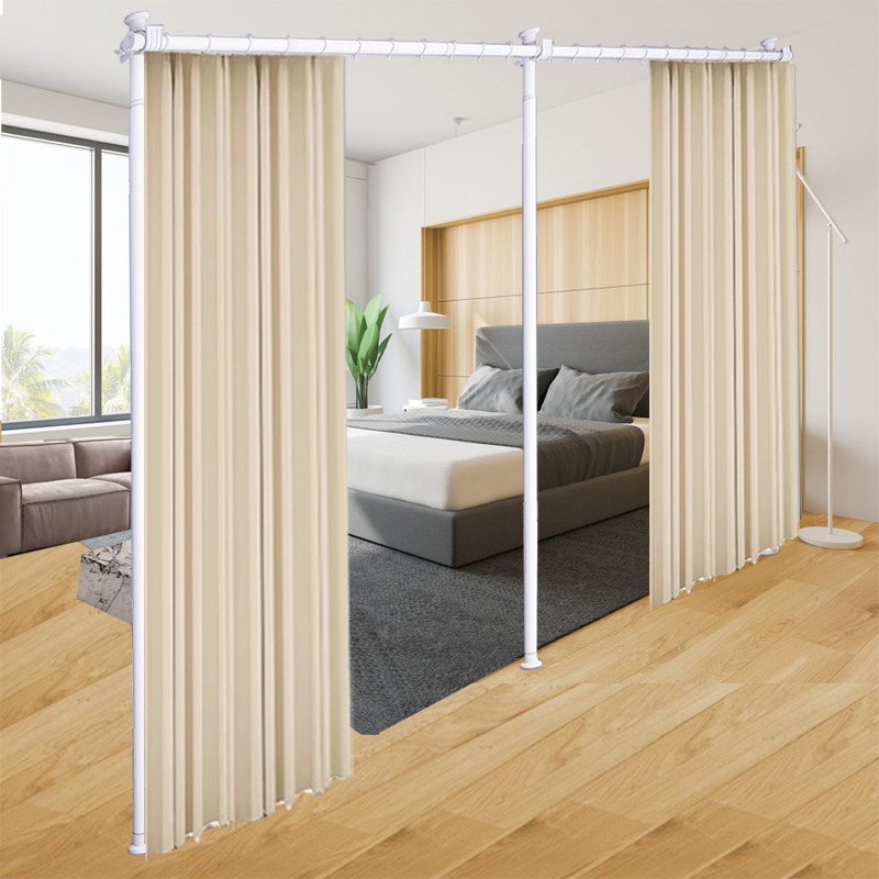 Folding Screen Partition for Living Room, Movable Divider, Ceiling-To-Floor Partition, Bed-Blocking Room Divider, Self-Installed Wall Panel with Hanging Curtain