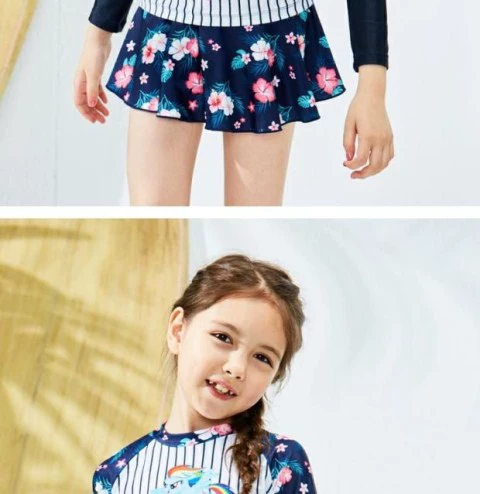 zoke trẻ em áo tắm cô gái váy xẻ ngựa ngựa baoli sọc lớn đồ bơi trẻ em cô gái đồ bơi đi biển - Bộ đồ bơi của Kid