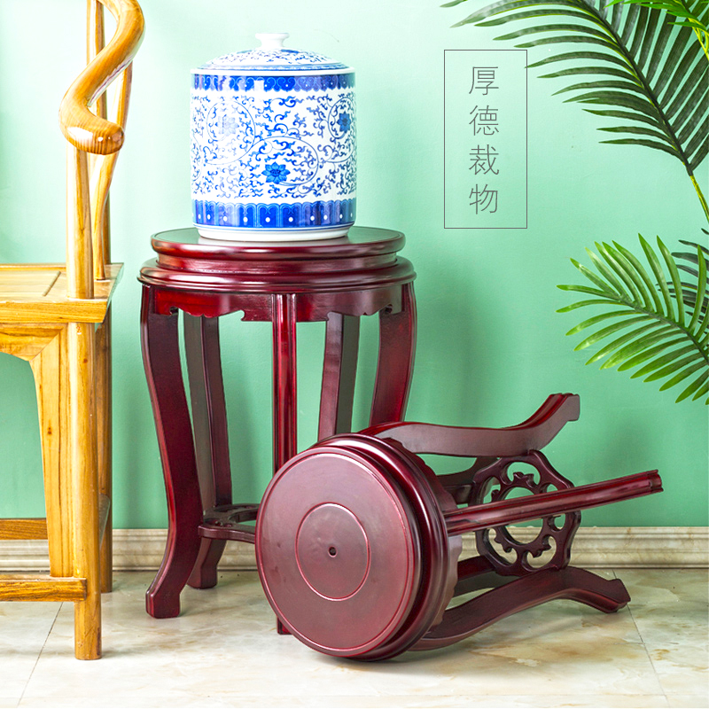 Wooden seat flower stand base shelf ornament fish tank stone flower bracket vase flower pot wooden base solid wood round