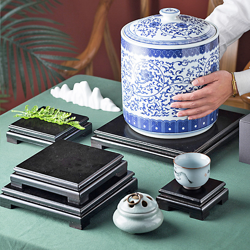 Red Wood Engraved Buddha Statue Base Square dedicated to Guanyin BodhisattBodhisattBodhisattva Solid Wood Crafts Gift Pendulum jade Pendulum Accessories