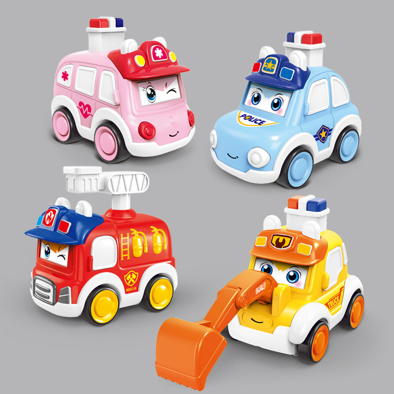 Press Inertial Forward Change Face Cartoon Police Car Ambulance truck Excavator Children Toys 61 Gift