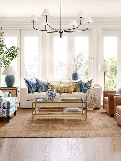 North American Rh Ravelle Living Room Chandelier, American Retro Linear Fabric Lampshade, Light Luxury Dining Room Island Long Chandelier