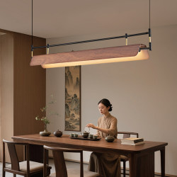 Song Dynasty Aesthetic Tea Room Chandelier, Long Strip, Zen Style, Chinese Style, Walnut Color, Restaurant Bar Counter, Study, Guesthouse