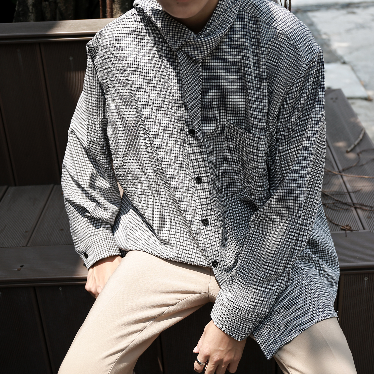 GB/17 AW 推荐这期火火的领结款 小阔感 千鸟格长袖宽松衬衫 男女