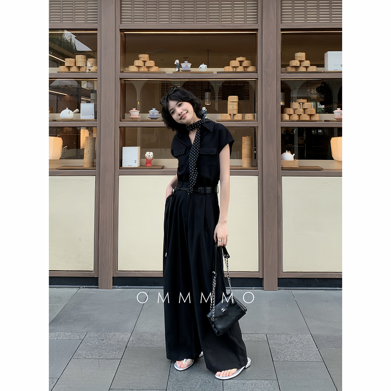 Ommmmo Elegant Slimming Jumpsuit Summer Outfit Mature Style Sleeveless Shirt High-Waisted Wide-Leg Pants Ommmmo Elegant Slimming Jumpsuit Summer Outfit Mature Style Sleeveless Shirt High-Waisted Wide-Leg Pants